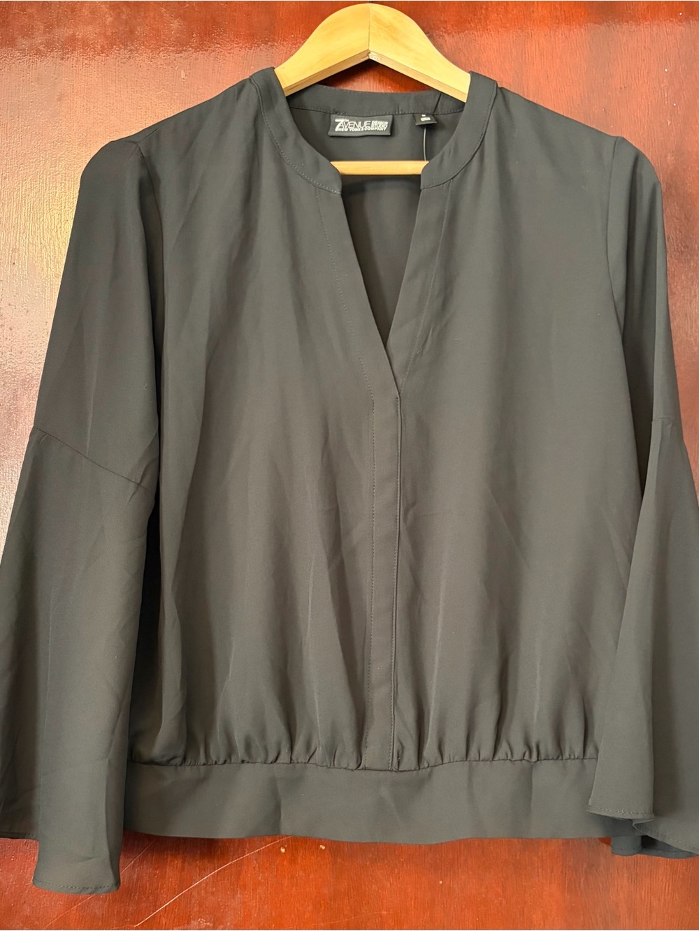 New York & Company Black Notch-Neck Long Sleeve Blouse